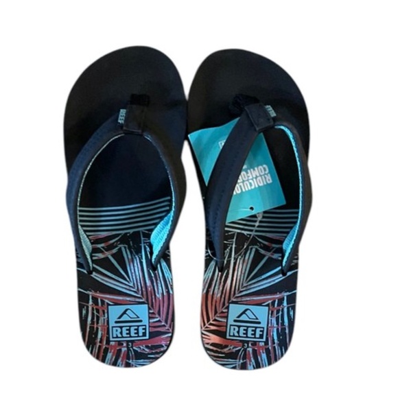 Reef Ahi Kids Flip Flops Size 1 Black Tropical Dream Beach Sandals - Picture 6 of 9